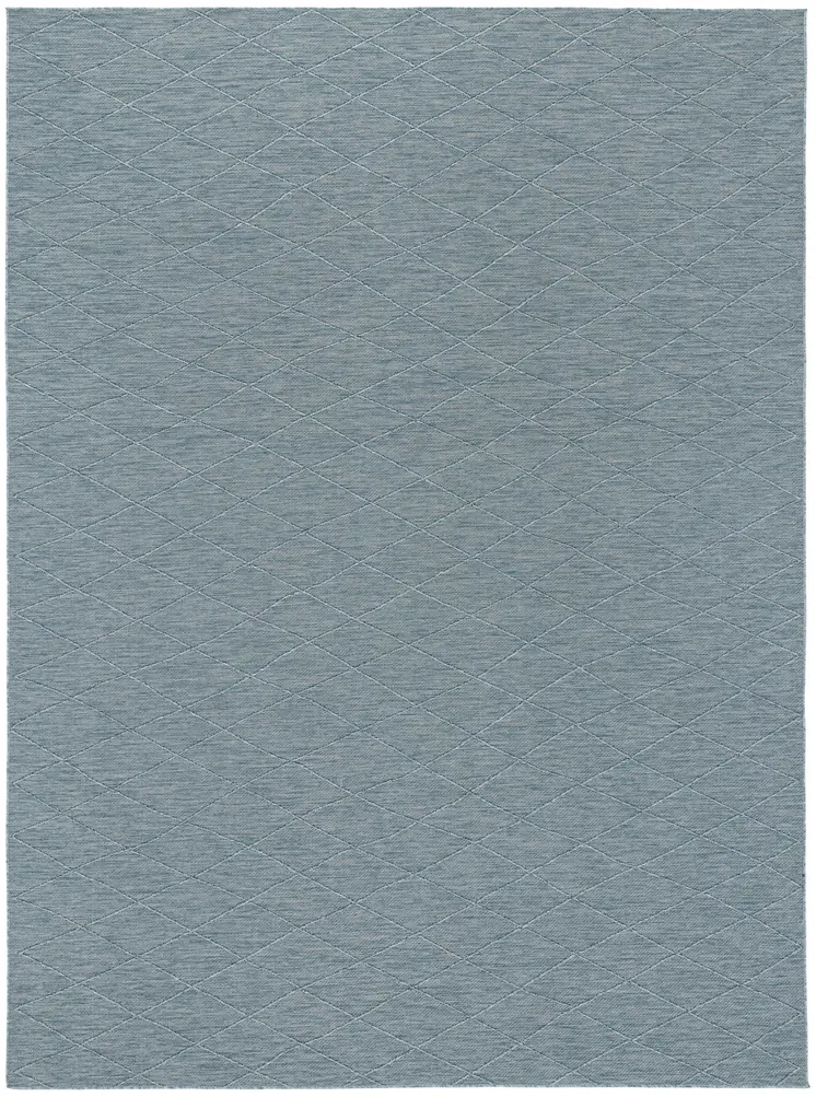 9' X 12' Aqua And Ivory Geometric Indoor Outdoor Area Rug