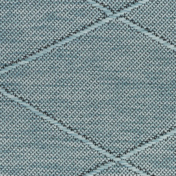 9' X 12' Aqua And Ivory Geometric Indoor Outdoor Area Rug