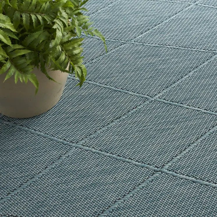 9' X 12' Aqua And Ivory Geometric Indoor Outdoor Area Rug