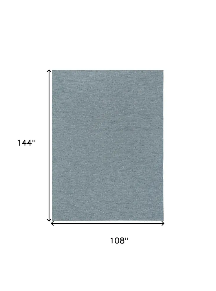 9' X 12' Aqua And Ivory Geometric Indoor Outdoor Area Rug