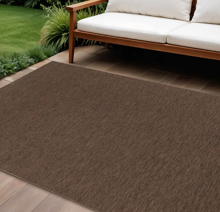 9' X 12' Dark Brown And Brown Geometric Indoor Outdoor Area Rug