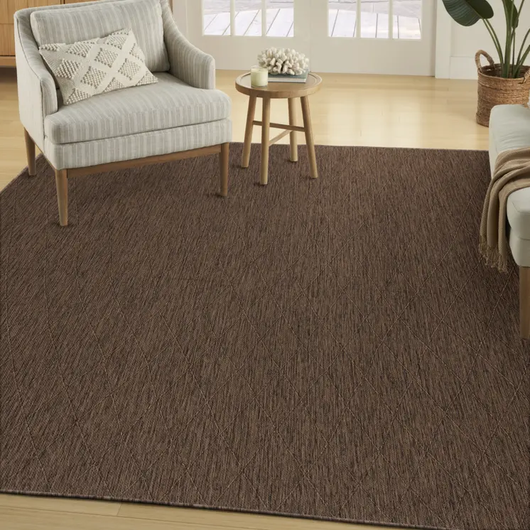 9' X 12' Dark Brown And Brown Geometric Indoor Outdoor Area Rug