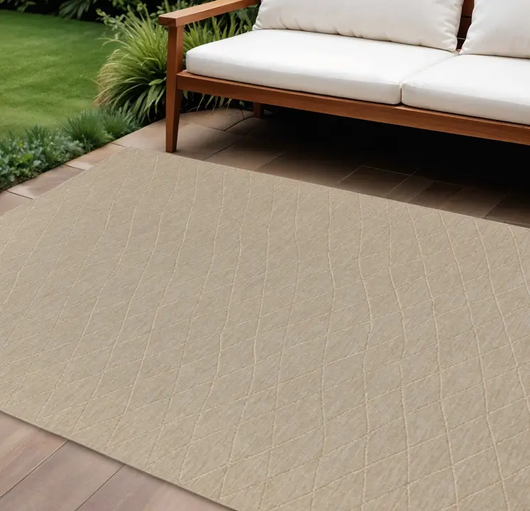 10' X 14' Natural And Light Brown Geometric Indoor Outdoor Area Rug
