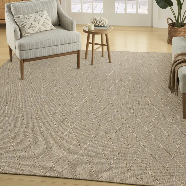 10' X 14' Natural And Light Brown Geometric Indoor Outdoor Area Rug