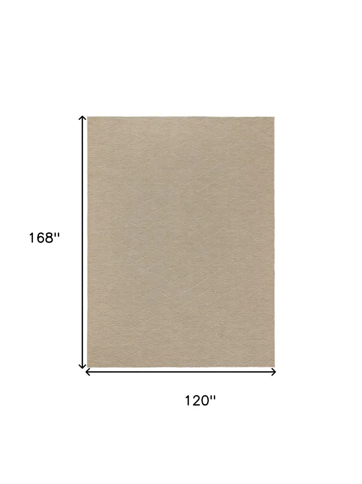 10' X 14' Natural And Light Brown Geometric Indoor Outdoor Area Rug