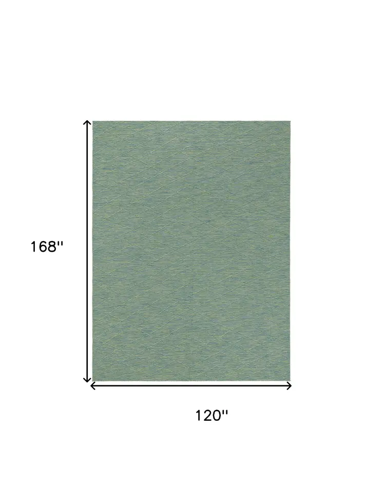 10' X 14' Blue And Green Geometric Indoor Outdoor Area Rug