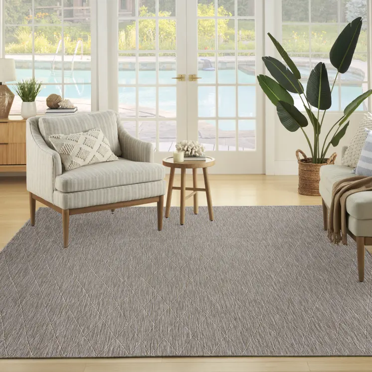 10' X 14' Gray And Light Gray Geometric Indoor Outdoor Area Rug