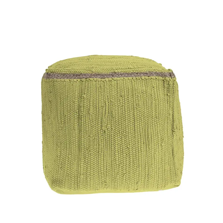 18" Citron and Natural Cotton And Jute Cube Pouf Ottoman