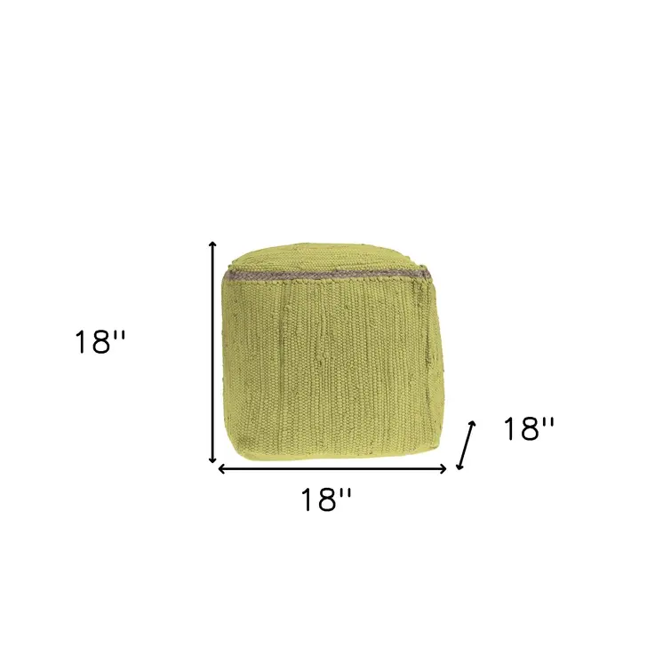 18" Citron and Natural Cotton And Jute Cube Pouf Ottoman