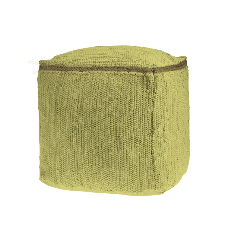 18" Citron and Natural Cotton And Jute Cube Pouf Ottoman