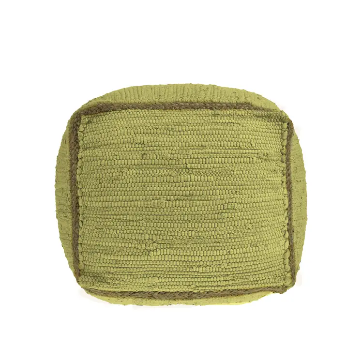 18" Citron and Natural Cotton And Jute Cube Pouf Ottoman