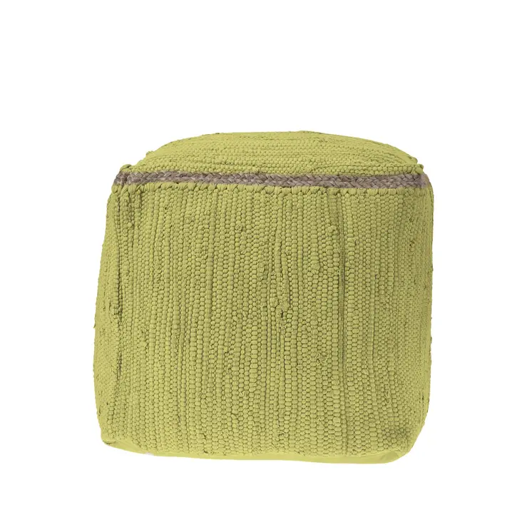 18" Citron and Natural Cotton And Jute Cube Pouf Ottoman
