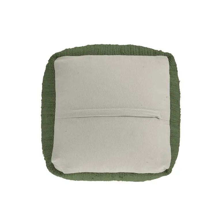18" Moss Green And Natural Cotton And Jute Cube Pouf Ottoman