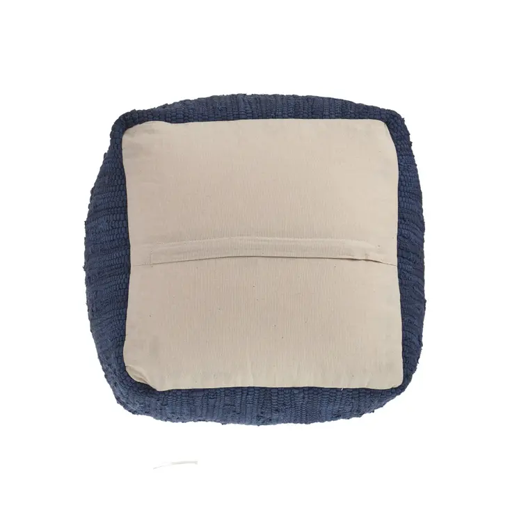 18" Indigo Cotton And Jute Cube Pouf Ottoman