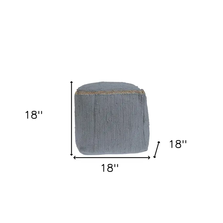 18" Dark Gray And Natural Cotton And Jute Cube Pouf Ottoman