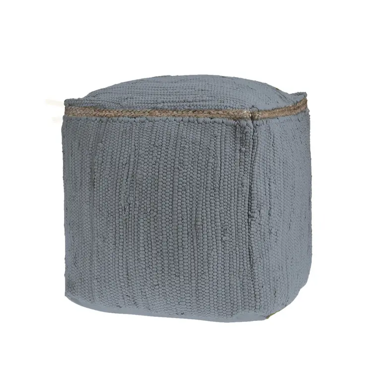 18" Dark Gray And Natural Cotton And Jute Cube Pouf Ottoman