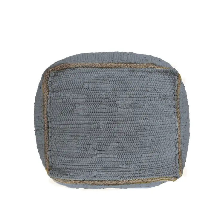 18" Dark Gray And Natural Cotton And Jute Cube Pouf Ottoman