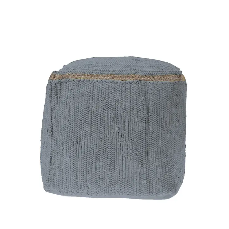 18" Dark Gray And Natural Cotton And Jute Cube Pouf Ottoman