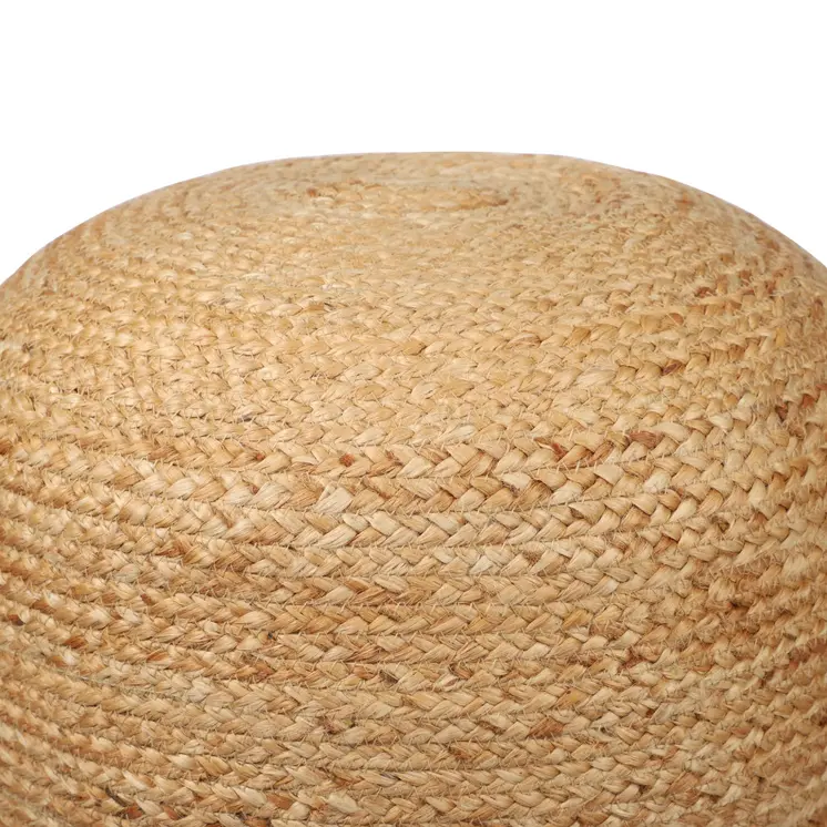 18" Natural And Gray Jute Blend Cylinder Striped Pouf Ottoman
