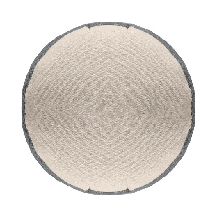 18" Natural And Gray Jute Blend Cylinder Striped Pouf Ottoman