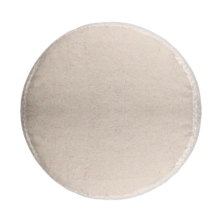 18" Off White And Navy Blue Jute Blend Cylinder Striped Pouf Ottoman