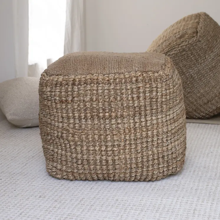 18" Natural Jute Blend Cube Pouf Ottoman