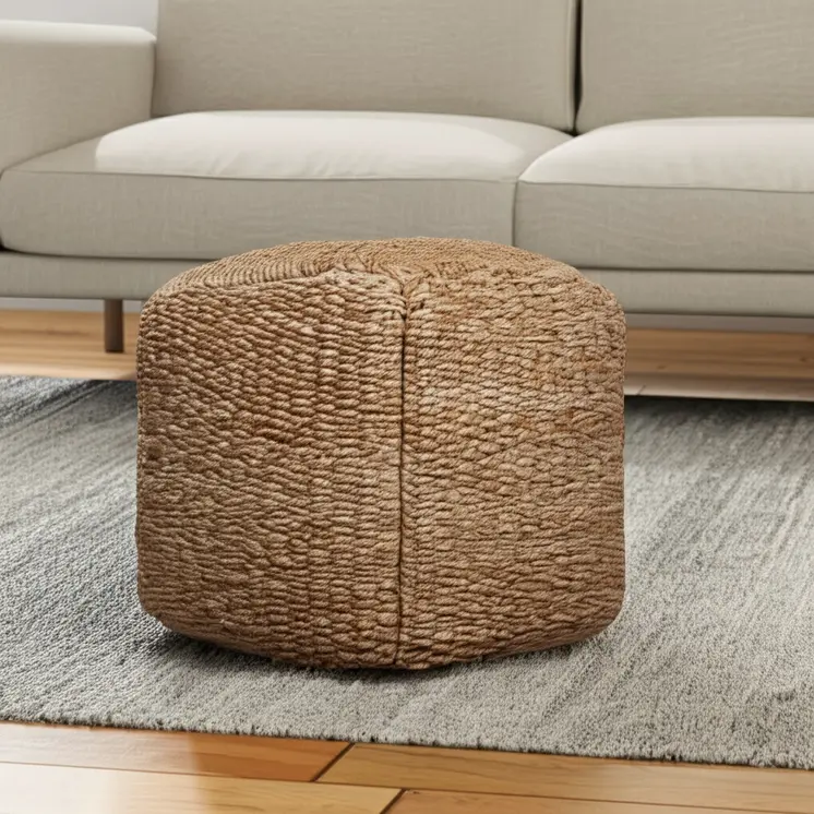 18" Natural Jute Woven Blend Cube Pouf Ottoman