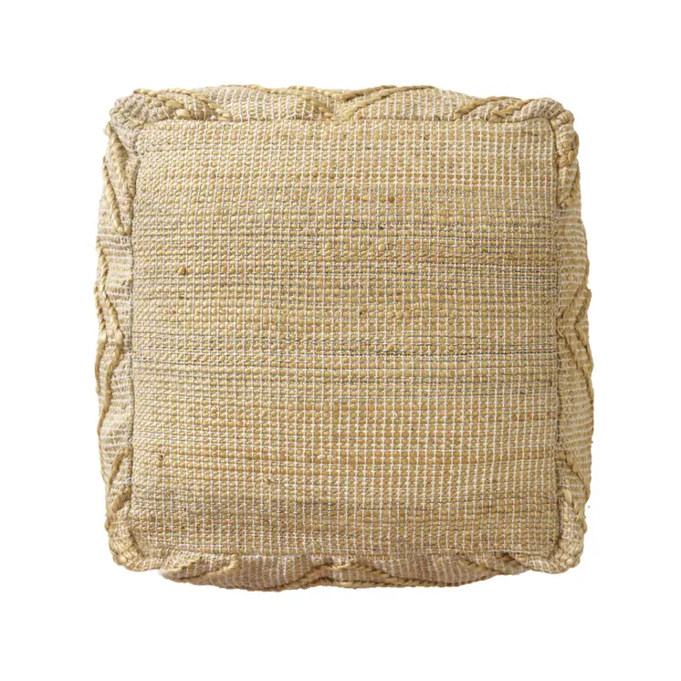 18" Natural Jute Blend Cube Quatrefoil Pouf Ottoman