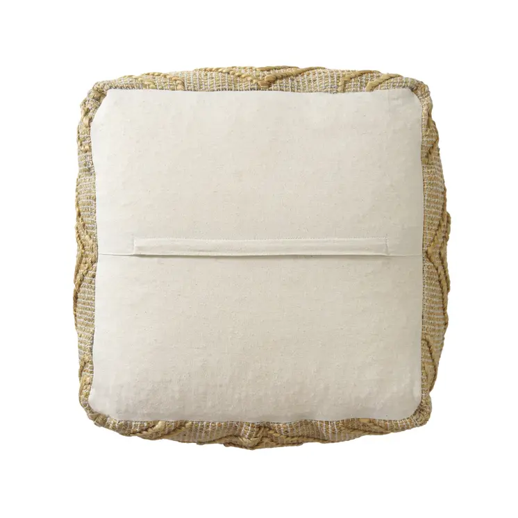 18" Natural Jute Blend Cube Quatrefoil Pouf Ottoman