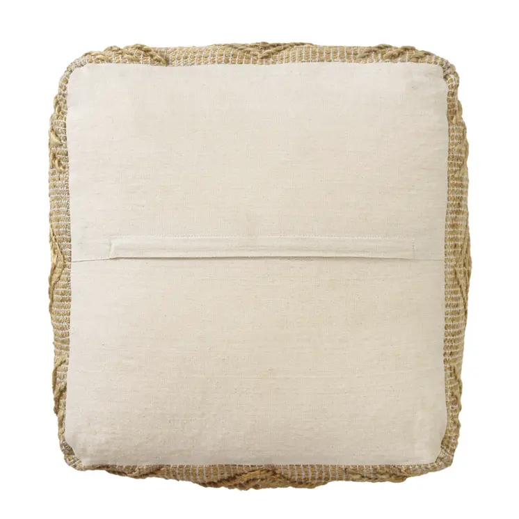 18" Natural Jute Blend Cube Geometric Pouf Ottoman