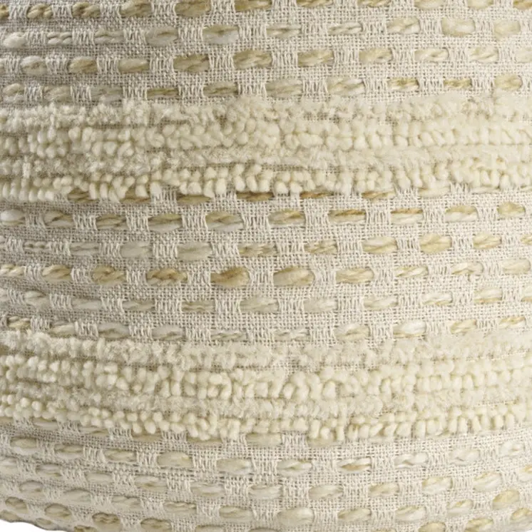 18" Natural And Ivory Cotton Blend Round Striped Pouf Ottoman