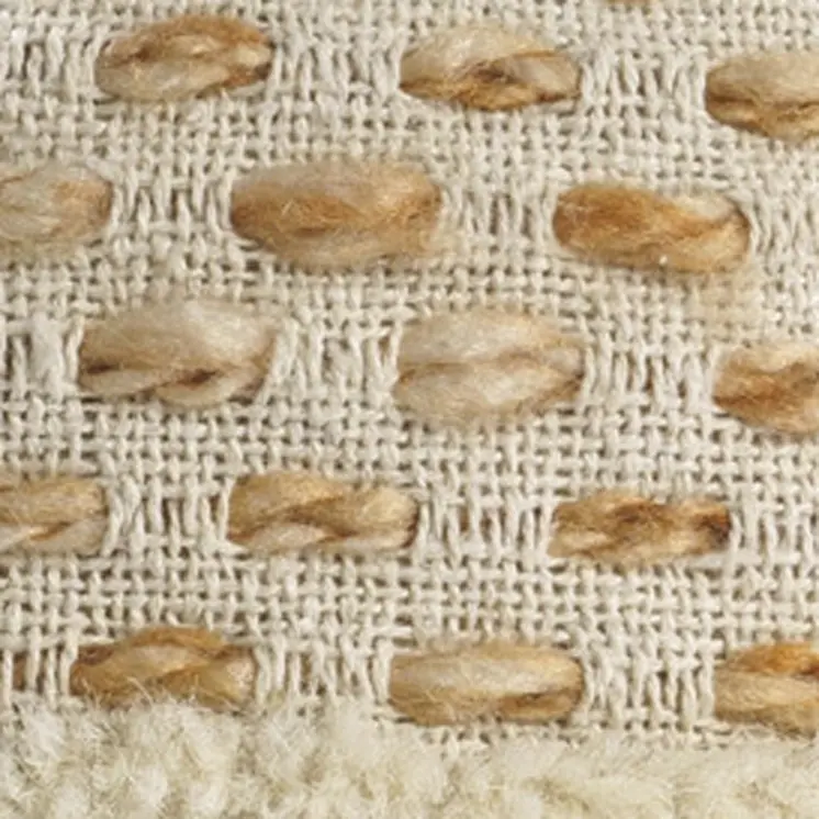 18" Ivory And Brown Cotton Blend Round Striped Pouf Ottoman
