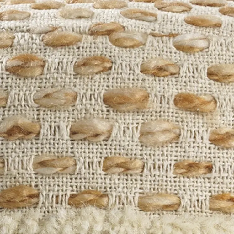 18" Ivory And Brown Cotton Blend Round Striped Pouf Ottoman