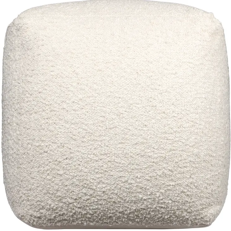 18" Ivory Polyester Cube Outdoor Pouf Ottoman