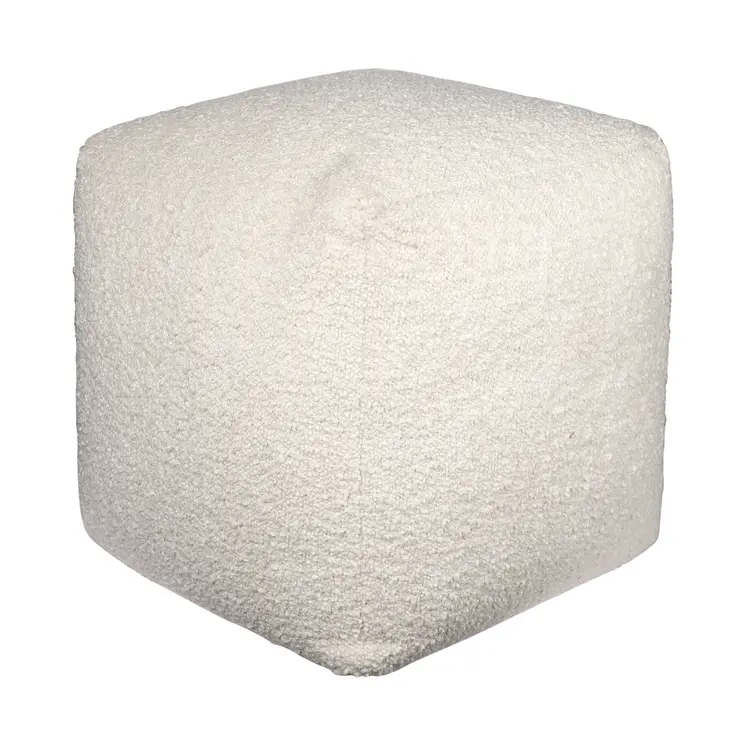 18" Ivory Polyester Cube Outdoor Pouf Ottoman