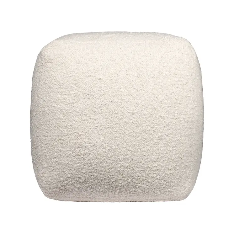 18" Ivory Polyester Cube Outdoor Pouf Ottoman