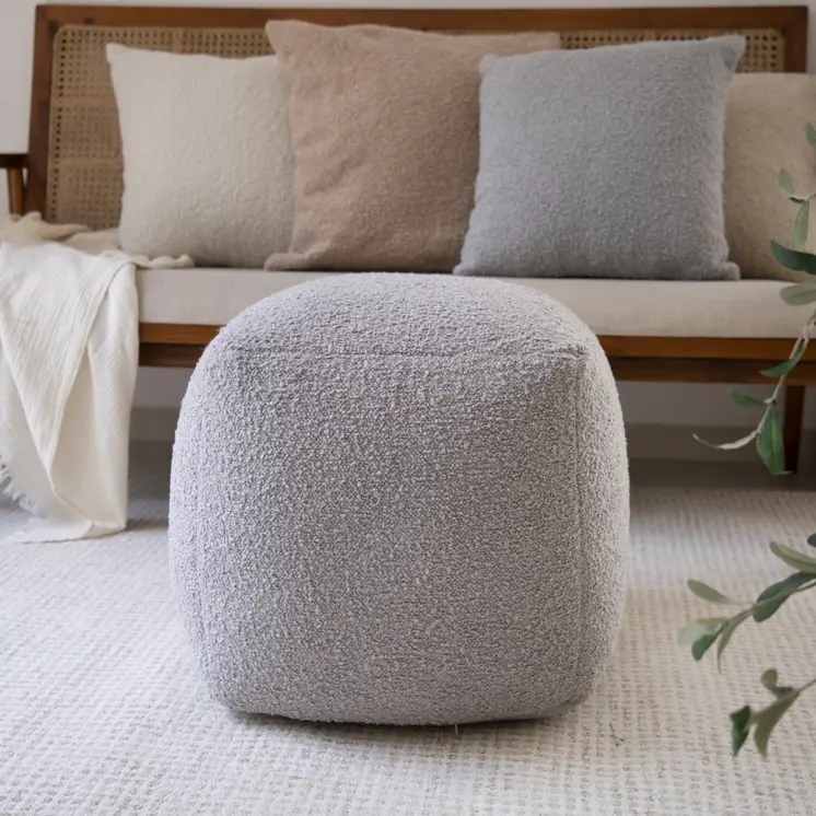 18" Gray Polyester Cube Outdoor Pouf Ottoman