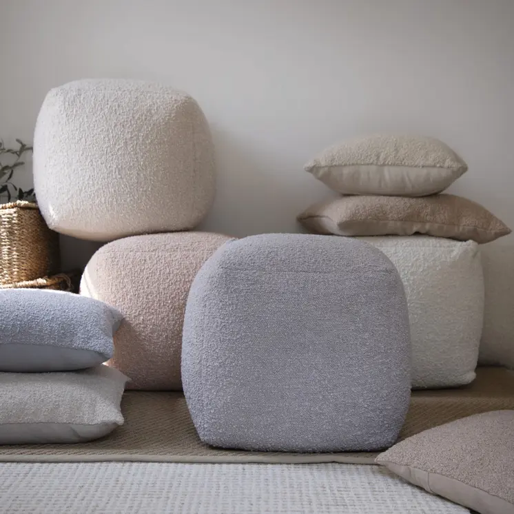 18" Gray Polyester Cube Outdoor Pouf Ottoman