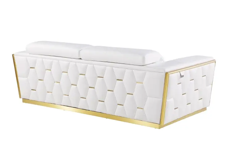 89" White And Silver Leather Sofa