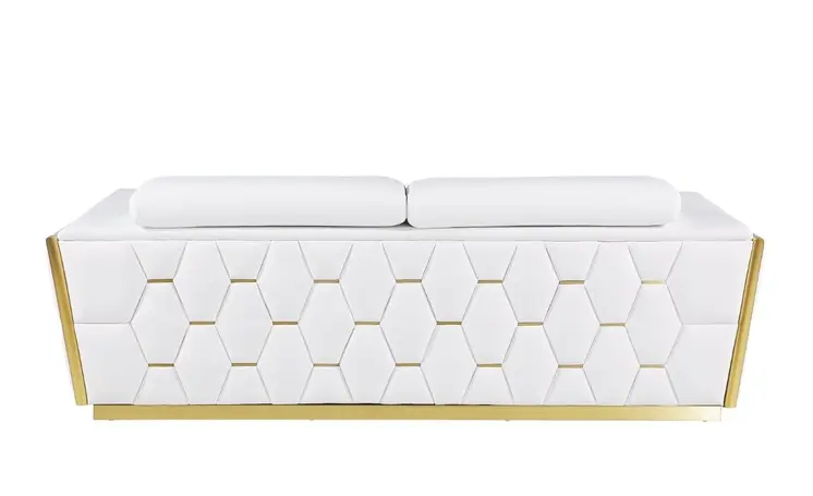 89" White And Silver Leather Sofa