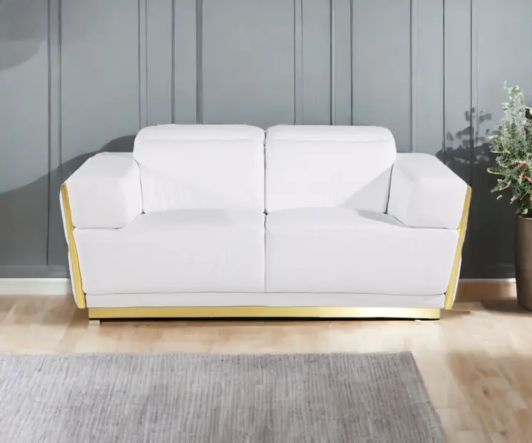 70" White And Silver Italian Leather Loveseat