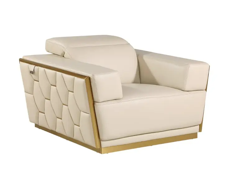 47" Beige and Gold Italian Leather Club Chair