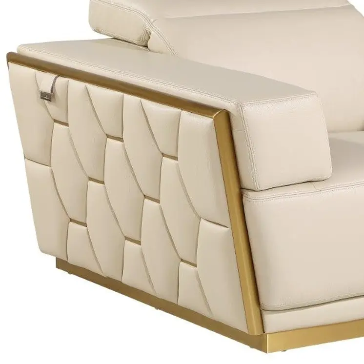 47" Beige and Gold Italian Leather Club Chair