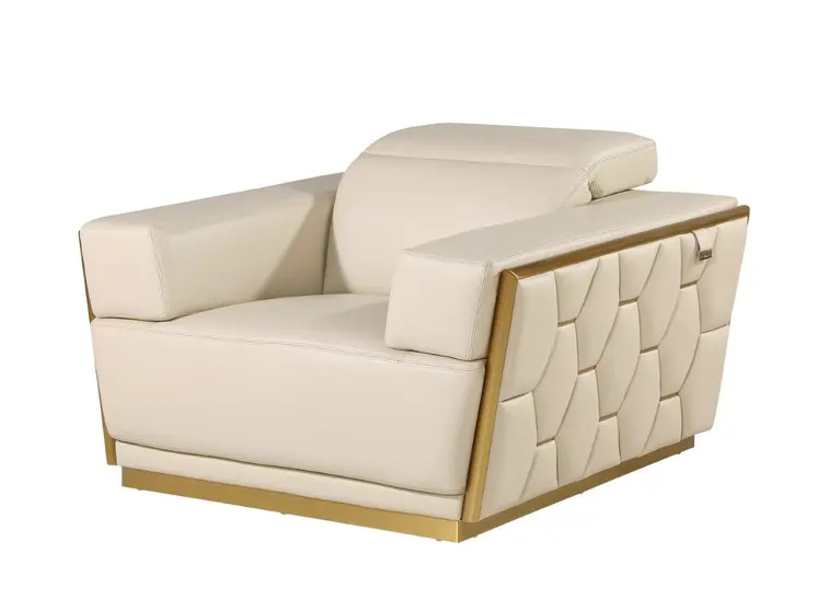 47" Beige and Gold Italian Leather Club Chair