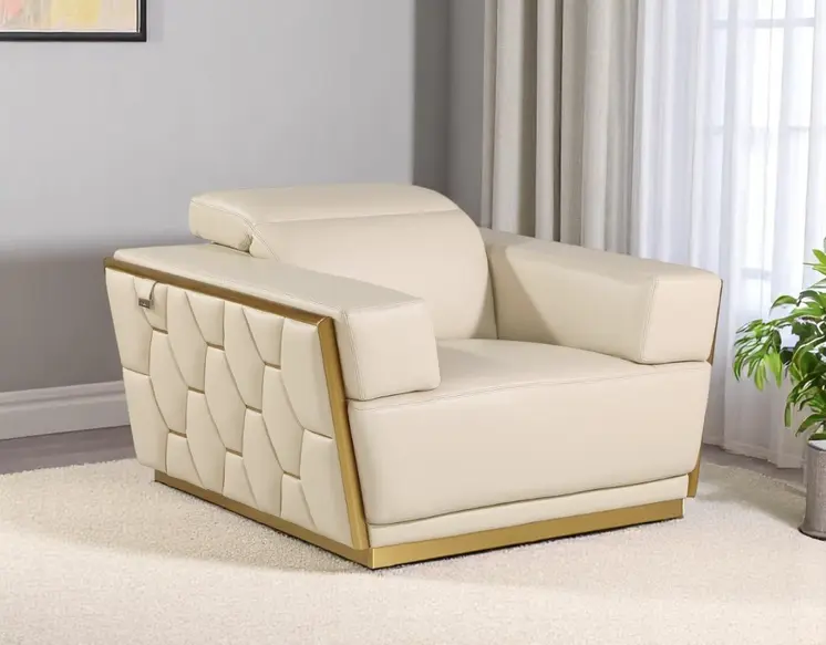 47" Beige and Gold Italian Leather Club Chair