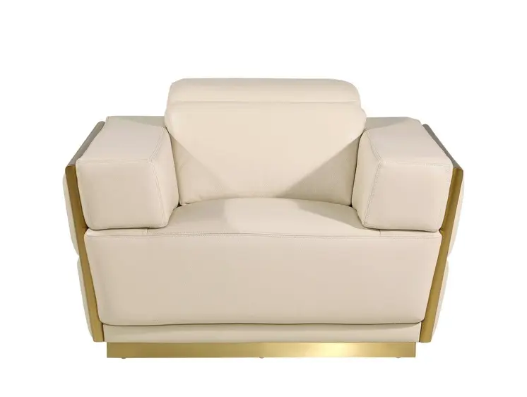47" Beige and Gold Italian Leather Club Chair