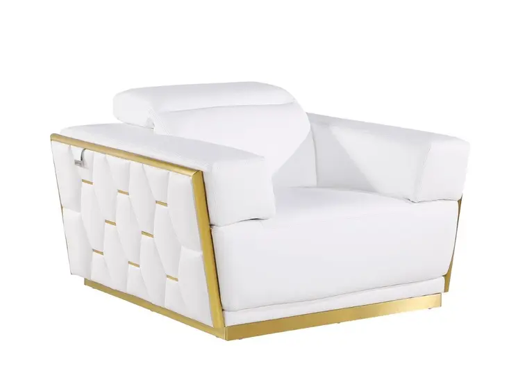 47" White and Gold Italian Leather Club Chair