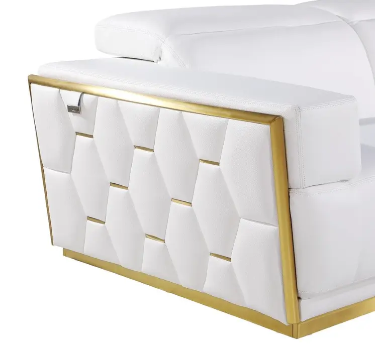 47" White and Gold Italian Leather Club Chair