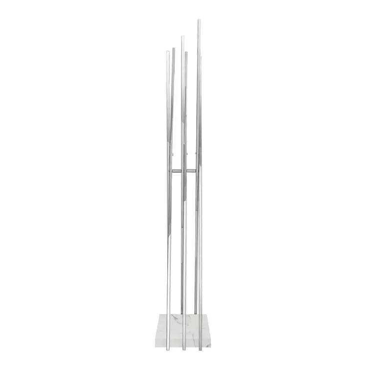 65" Silver And White Metal And Marble Six Hook Freestanding Coat Rack