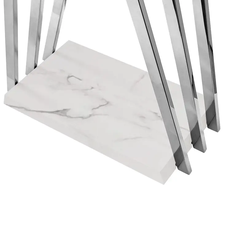 65" Silver And White Metal And Marble Six Hook Freestanding Coat Rack